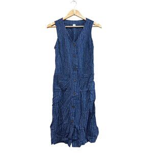 Old Navy Striped Button-Front Sleeveless Midi Dress XS Blue Linen & Rayon Blend